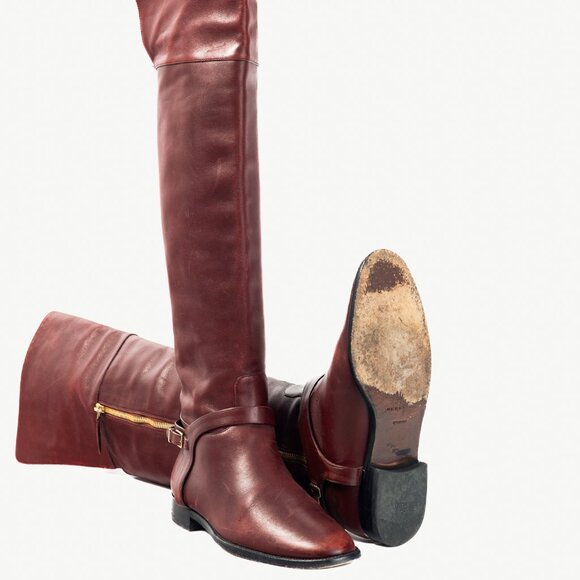Burberry Carmack Bordeaux Leather Over-The-Knee Riding Boots - Picture 5 of 10